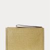 Sandfarbene Ralph Lauren Umschlaghandtasche aus geprägtem Leder für Damen