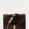 Schokoladenbraune Damenhandtasche mit Umschlagkette und Krokoprägung von Ralph Lauren Polo ID