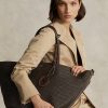 Schokoladenbraune große Bellport-Tragetaschen aus Stroh mit Lederbesatz für Damen von Ralph Lauren