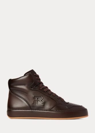 Schokoladenbraune High-Top-Sneakers „Jaemyn“ aus Kalbsleder von Ralph Lauren für Damen