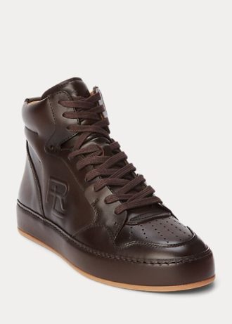 Schokoladenbraune High-Top-Sneakers „Jaemyn“ aus Kalbsleder von Ralph Lauren für Damen