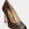 Schokoladenbraune Ralph Lauren Camila Heels aus geprägtem Leder für Damen