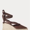 Schokoladenbraune Ralph Lauren Canvas-Espadrilles mit Keilabsatz für Damen
