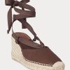 Schokoladenbraune Ralph Lauren Canvas-Espadrilles mit Keilabsatz für Damen