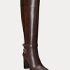 Schokoladenbraune Ralph Lauren Makenna Reitstiefel aus brüniertem Leder für Damen
