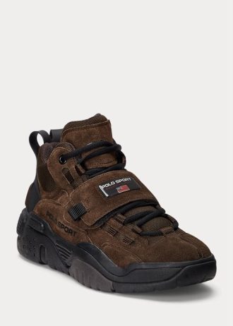 Schokoladenbraune Ralph Lauren PS100 High-Top-Sneakers aus Wildleder für Herren