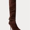 Schokoladenbraune Ralph Lauren Zoe Tall Stiefel aus Wildlederkalbsleder für Damen