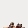 Schokoladenbraune Sandalen aus Leder mit Krokodilprägung von Ralph Lauren Ezra für Damen