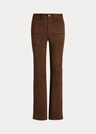 Schokoladenbraune Schlaghose aus Lammwildleder mit aufgesetzten Taschen von Ralph Lauren für Damen