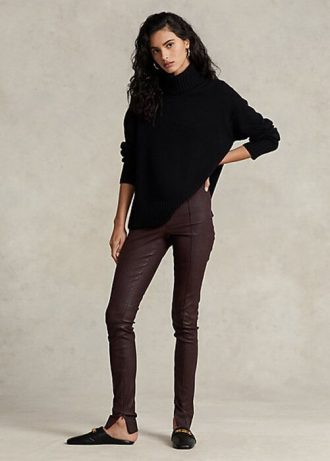 Schokoladenbraune Skinny-Hose aus Stretch-Lammleder für Damen von Ralph Lauren