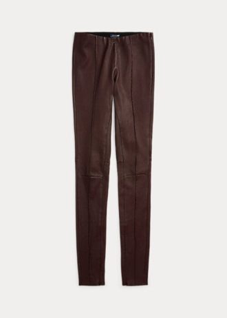 Schokoladenbraune Skinny-Hose aus Stretch-Lammleder für Damen von Ralph Lauren