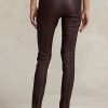 Schokoladenbraune Skinny-Hose aus Stretch-Lammleder für Damen von Ralph Lauren