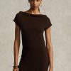 Schokoladenbraunes Ralph Lauren Kaschmirkleid mit geradem Ausschnitt für Damen