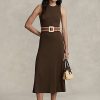 Schokoladenbraunes ärmelloses Kleid aus Stretch-Waffelstrick von Ralph Lauren für Damen