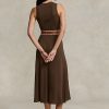 Schokoladenbraunes ärmelloses Kleid aus Stretch-Waffelstrick von Ralph Lauren für Damen