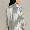 Schwarz / Cremefarbene gestreifte Satinhemden von Ralph Lauren in Übergröße für Damen