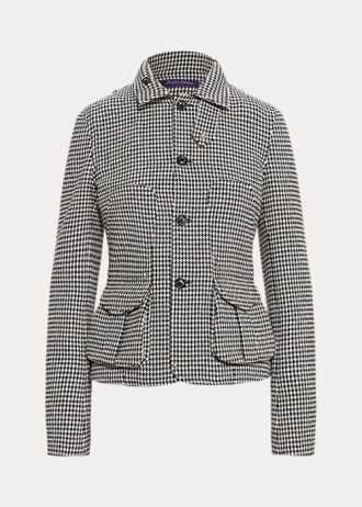 Schwarz / Cremefarbene Ralph Lauren Cartwright Houndstooth-Jacken aus Wollmischung für Damen