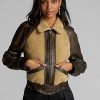 Schwarz / Cremefarbene Ralph Lauren Lederjacken mit Shearling-Einsätzen für Damen