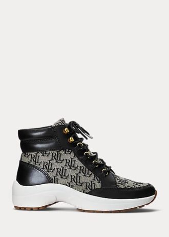 Schwarz / Graue Ralph Lauren Rylee Monogram Jacquard High-Top-Sneakers für Damen