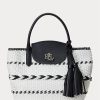 Schwarz/Schneeweiß Damen Ralph Lauren Geo-Motif Gewebtes Leder Große Perri Tragetaschen