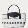 Schwarz/Schneeweiß Damen Ralph Lauren Geo-Motif Gewebtes Leder Große Perri Tragetaschen