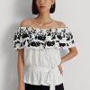 Schwarz / Weiß Damen Ralph Lauren bestickte Jersey Off-the-Shoulder-Tops