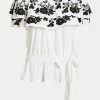 Schwarz / Weiß Damen Ralph Lauren bestickte Jersey Off-the-Shoulder-Tops