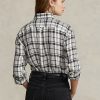 Schwarz / Weiß Damen Ralph Lauren Relaxed Fit Plaid Leinenhemden