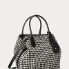 Schwarz/Weiß Hahnentrittmuster Damen Ralph Lauren Houndstooth Medium Bellport Tote Bags