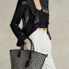 Schwarz/Weiß Hahnentrittmuster Damen Ralph Lauren Houndstooth Medium Bellport Tote Bags