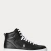 Schwarz / Weiß Herren Ralph Lauren Court Leder High-Top Sneakers