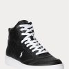 Schwarz / Weiß Herren Ralph Lauren Court Leder High-Top Sneakers