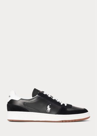 Schwarz / Weiß Herren Ralph Lauren Court Leder-Wildleder Sneakers