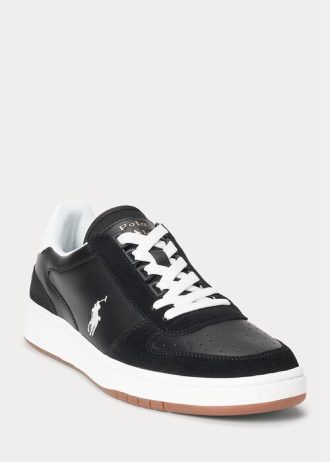Schwarz / Weiß Herren Ralph Lauren Court Leder-Wildleder Sneakers