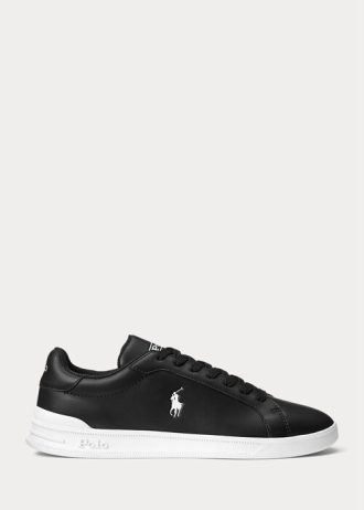 Schwarz / Weiß Herren Ralph Lauren Heritage Court II Leder Sneakers