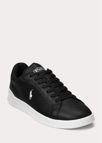 Schwarz / Weiß Herren Ralph Lauren Heritage Court II Leder Sneakers