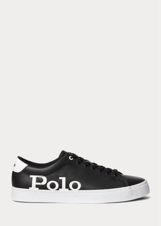 Schwarz / Weiß Herren Ralph Lauren Longwood Logo Leder Sneakers