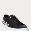 Schwarz / Weiß Herren Ralph Lauren Longwood Logo Leder Sneakers