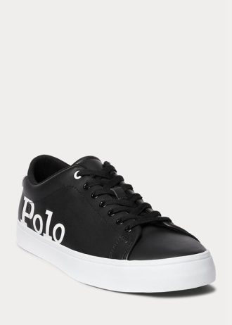 Schwarz / Weiß Herren Ralph Lauren Longwood Logo Leder Sneakers