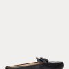 Schwarze Damen Ralph Lauren Brynn Flache Driver-Schuhe aus brüniertem Leder
