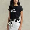 Schwarze Damen Ralph Lauren Rl Logo Jersey T Shirts
