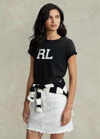 Schwarze Damen Ralph Lauren Rl Logo Jersey T Shirts
