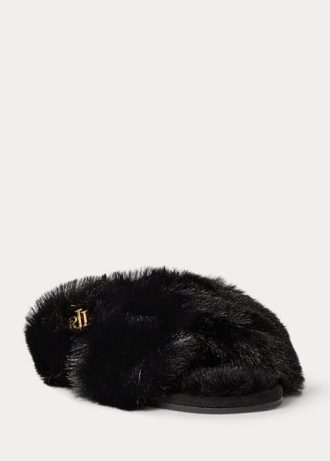 Schwarze Damen Ralph Lauren Sydni Flache Schuhe aus Kunstpelz