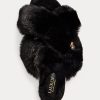 Schwarze Damen Ralph Lauren Sydni Flache Schuhe aus Kunstpelz