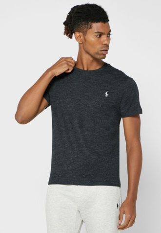 Schwarze Herren Ralph Lauren Brust-Logo Rundhals T-Shirts