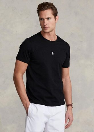 Schwarze Herren Ralph Lauren Custom Slim Fit Rundhals-T-Shirts