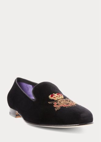 Schwarze Herrenschuhe aus Samt von Ralph Lauren Alonzo Bullion Crest