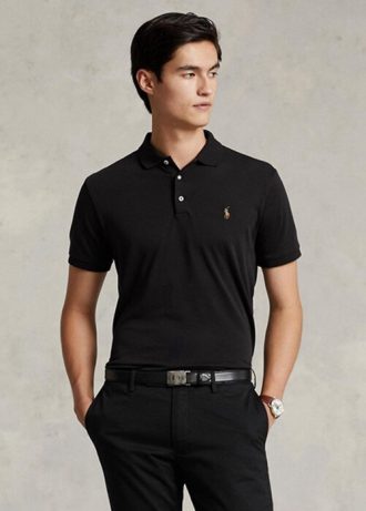 Schwarze Poloshirts aus weicher Baumwolle im Custom Slim Fit von Ralph Lauren für Herren