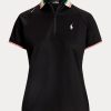Schwarze Poloshirts mit Viertelreißverschluss im Tailored Fit von Ralph Lauren für Damen