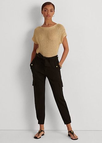 Schwarze Ponte-Cargohose mit Gürtel von Ralph Lauren für Damen